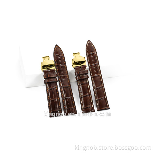 18 to 22mm Stainless Steel Gold Deployment Clasp Calf Leather Watch Band Strap